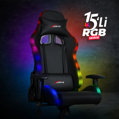 xDrive 15'Li Rgb Işıklı Profesyonel Oyuncu Koltuğu Siyah/Siyah - xDrive