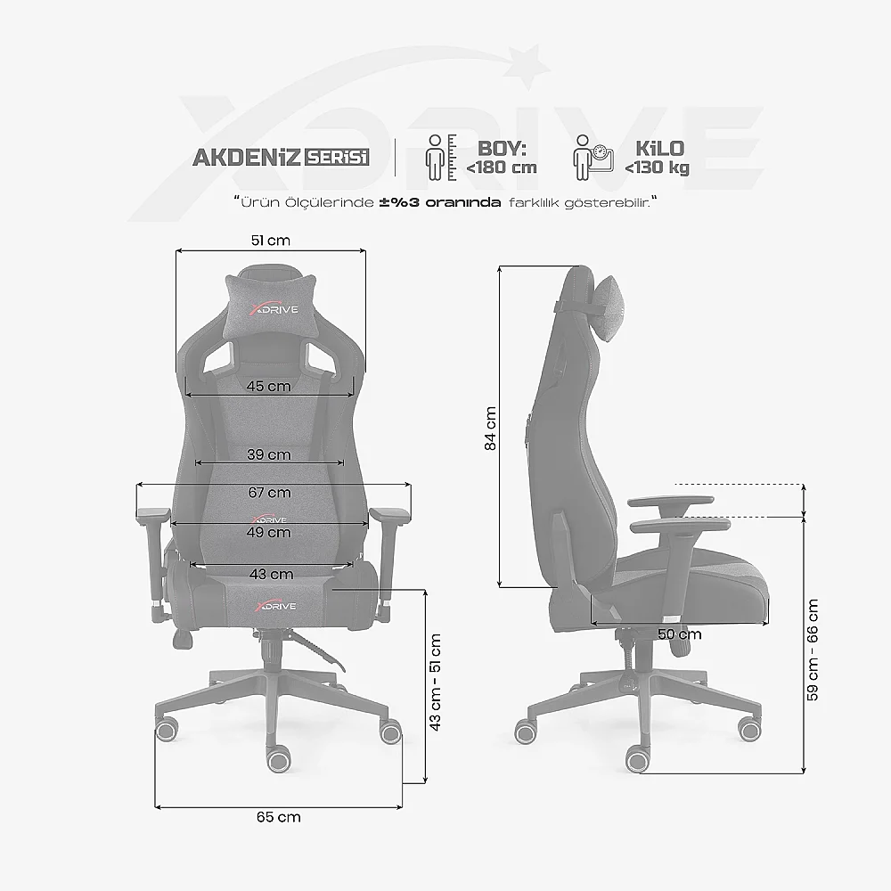 xDrive Akdeniz Professional Gaming Chair Fabric Grey/Black - 4