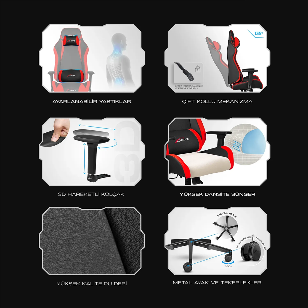 xDrive AKINCI Professional Gaming Chair Red/Black - 8