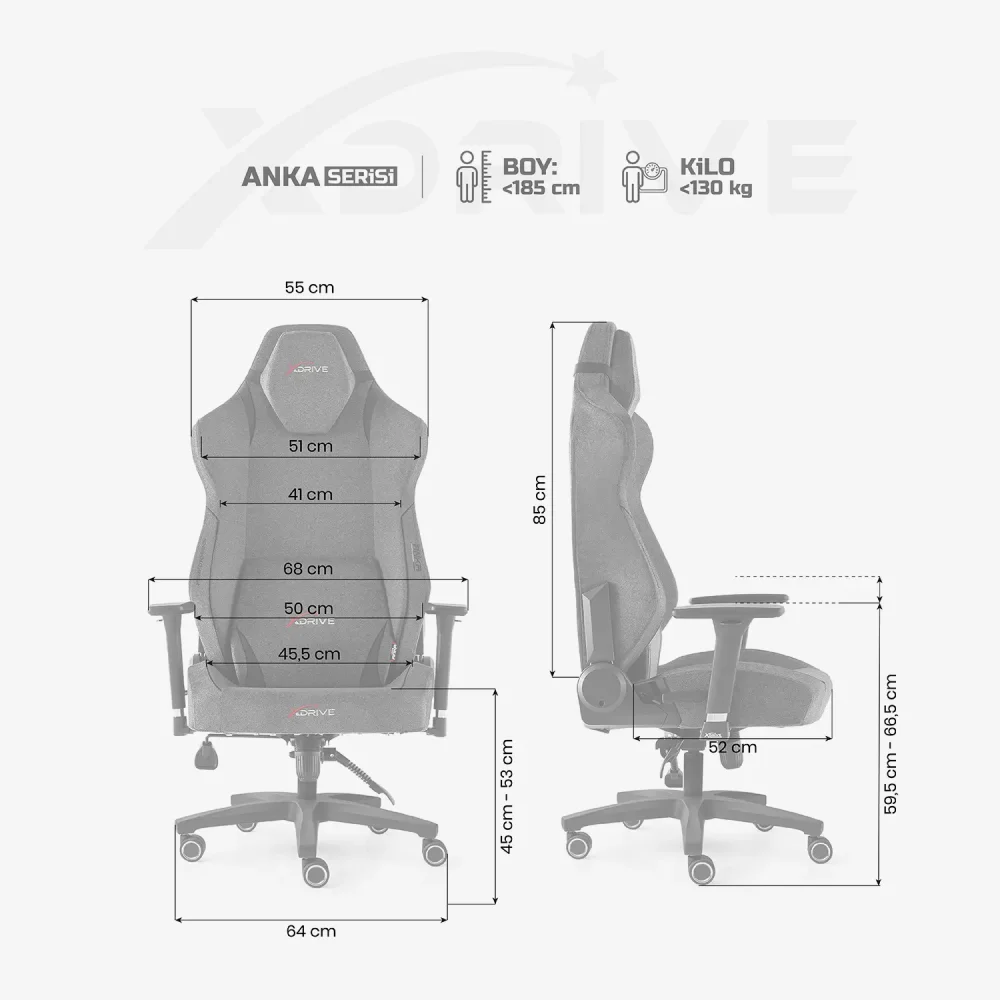 xDrive Anka Professional Gaming Chair Fabric Gray - 4