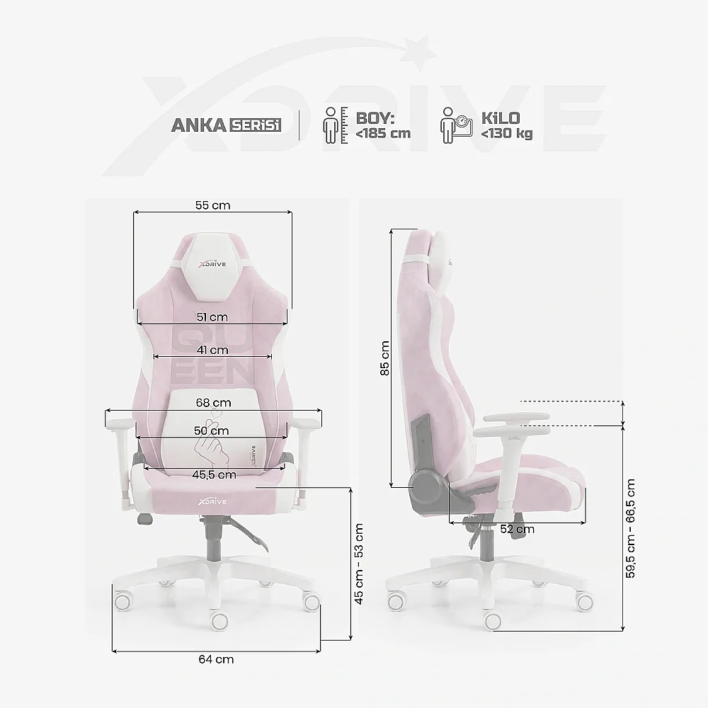 xDrive Anka Profesyonel Oyuncu Koltuğu (Queen Özel Seri) Pembe/Siyah - 5