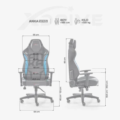 xDrive Anka Sport Oyuncu Koltuğu Mavi/Siyah - 4