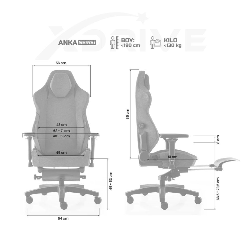xDrive Business Anka Work Chair Fabric Gray with Foot Extensions - 4