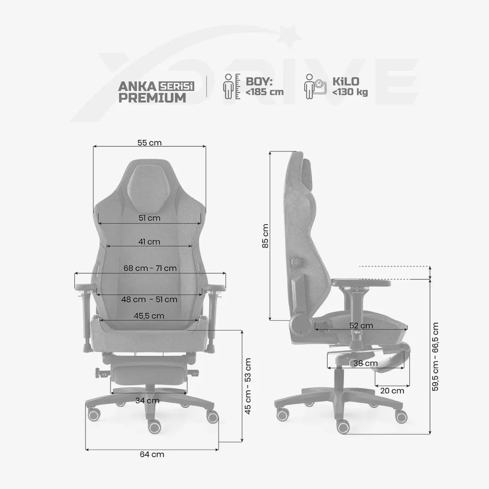 xDrive Business Anka Work Chair Fabric Gray with Foot Extensions - 4