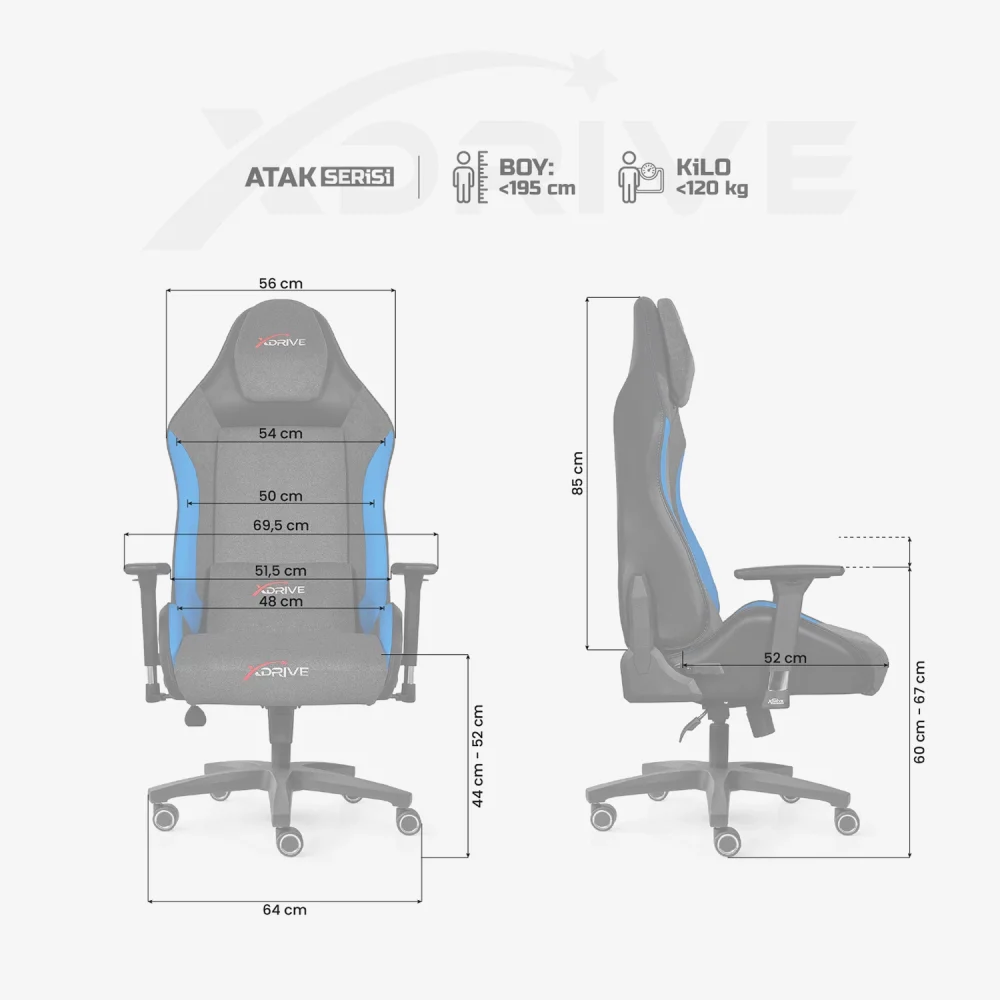 xDrive ATAK Professional Gaming Chair Blue Grey Black - 4