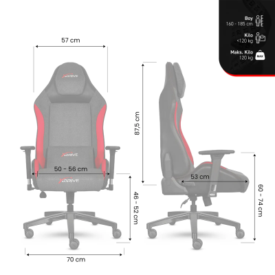 xDrive ATAK Professional Gaming Chair Red Grey Black - 12
