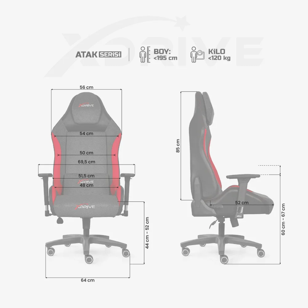 xDrive ATAK Professional Gaming Chair Red Grey Black - 4