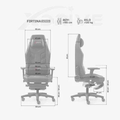 xDrive FIRTINA Feet Extension Proffessional Gaming Chair Black/Black - 4