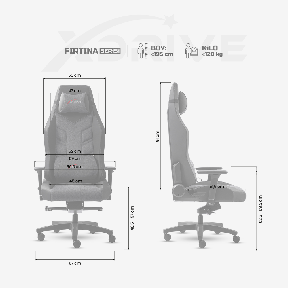 xDrive Fırtına Professional Gaming Chair Fabric Gray/Black - 4