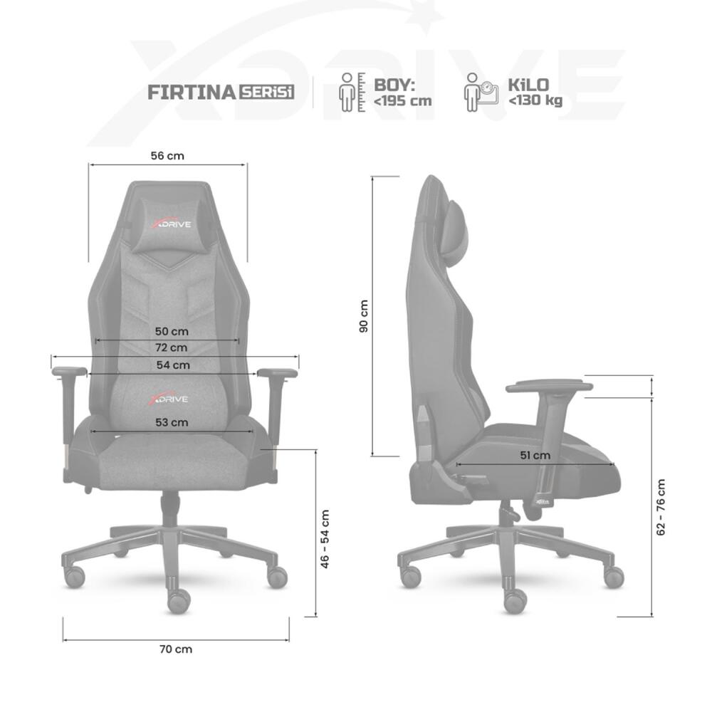xDrive Fırtına Professional Gaming Chair Fabric Gray/Black - 4