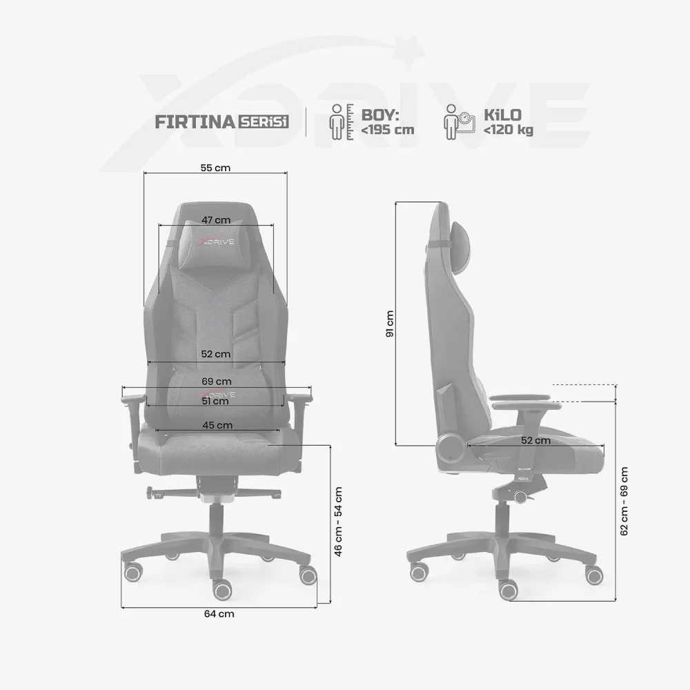 xDrive Fırtına Professional Gaming Chair Fabric Gray/Black - 4