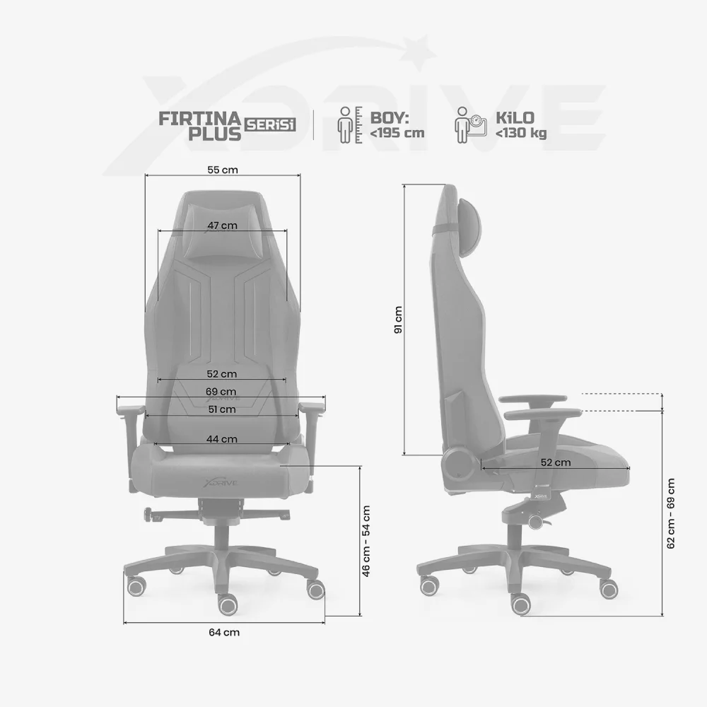 xDrive Fırtına Plus Profesyonel Oyuncu Koltuğu Kumaş Gri - 4