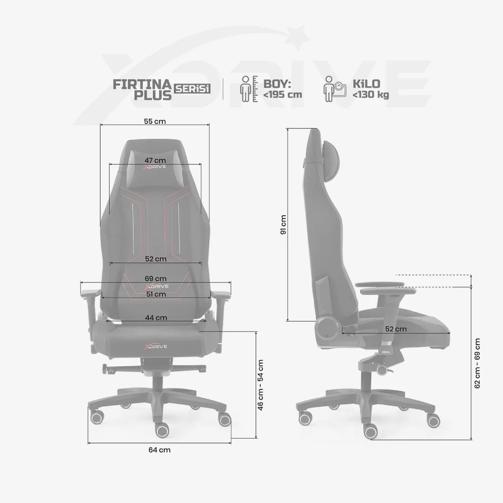xDrive Fırtına Plus Profesyonel Oyuncu Koltuğu Kumaş Siyah/Kırmızı - 4