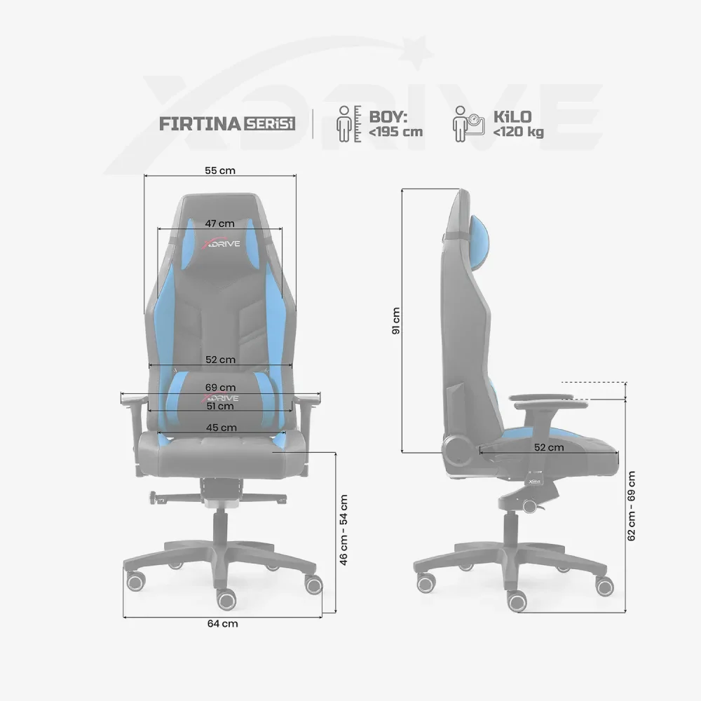 xDrive FIRTINA Professional Gaming Chair Blue/Black - 4
