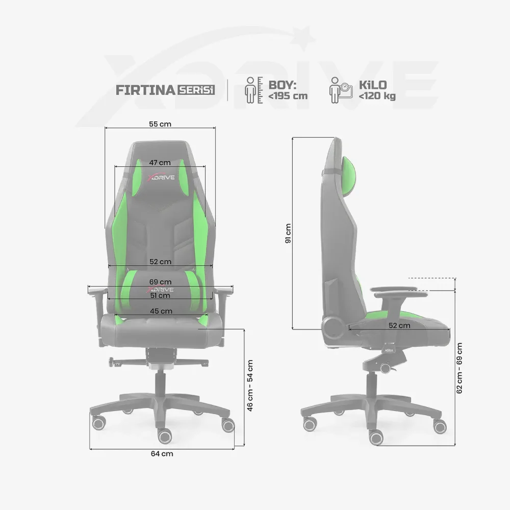 xDrive FIRTINA Professional Gaming Chair Green/Black - 4