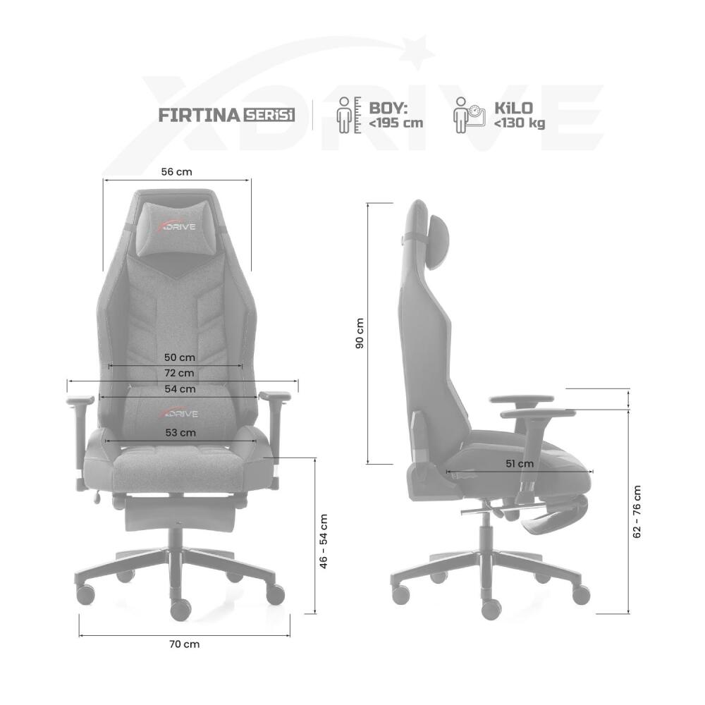 xDrive Fırtına Professional Gaming Chair Fabric Gray/Black with Feet Extension - 4