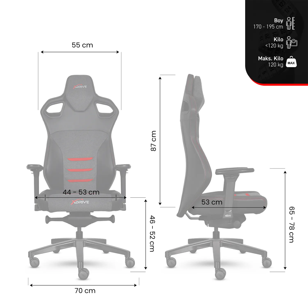 xDrive KARATAY Professional Gaming Chair Fabric Black - 12