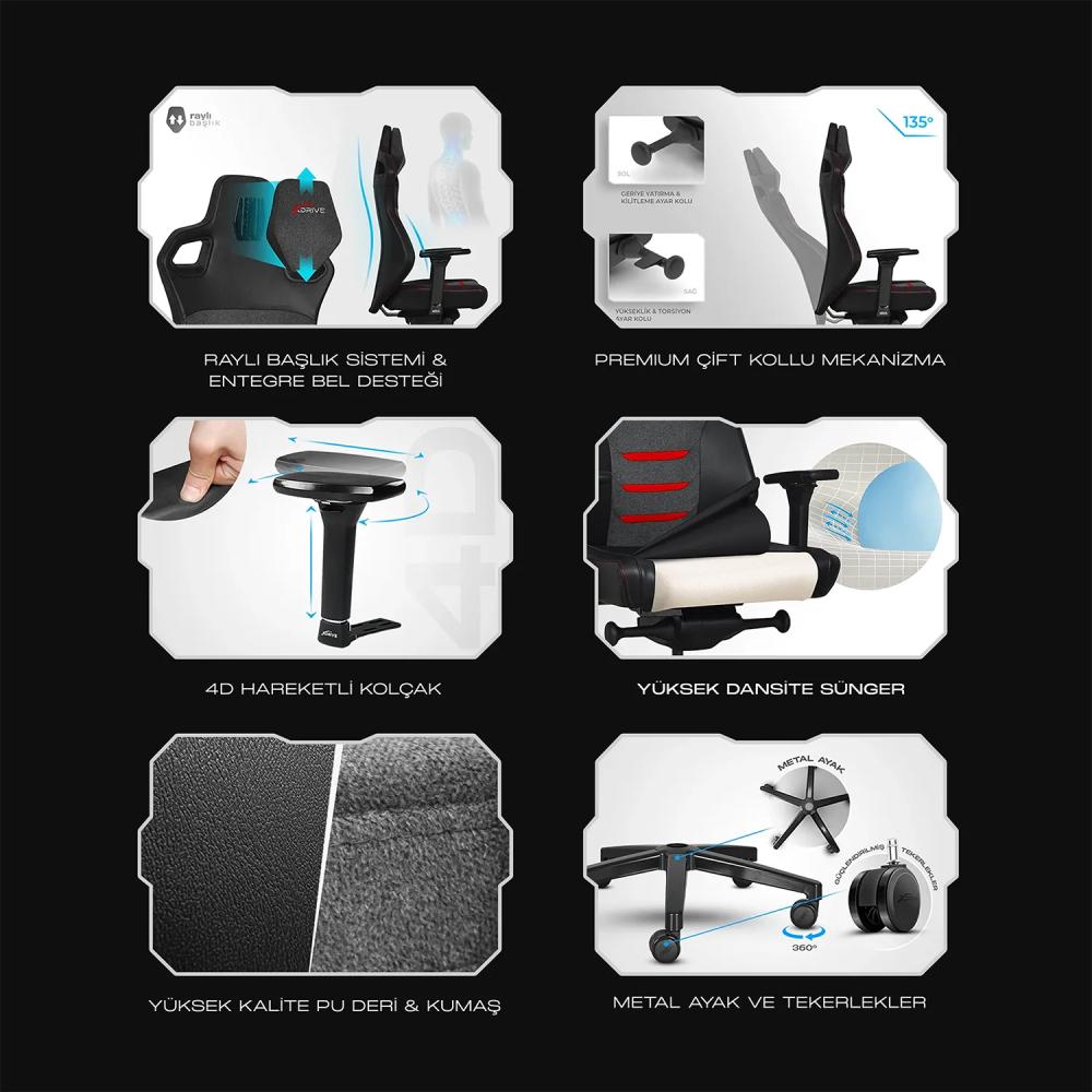 xDrive KARATAY Professional Gaming Chair Fabric Black - 10