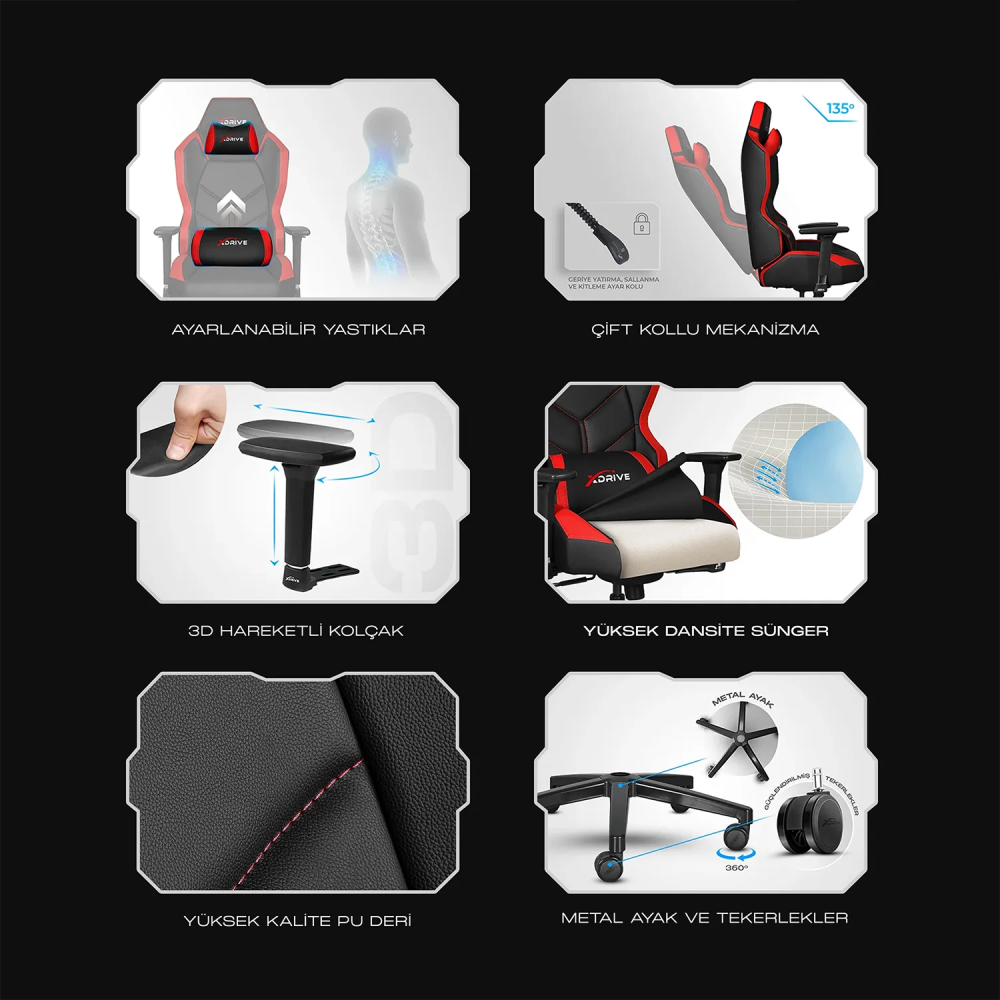 xDrive KASIRGA Massage Professional Gaming Chair Red/Black - 8