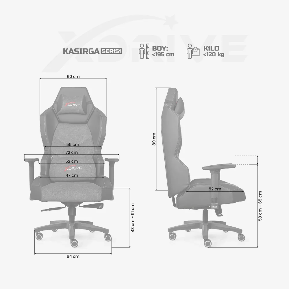 xDrive Kasırga Professional Gaming Chair Fabric Gray/Black - 4