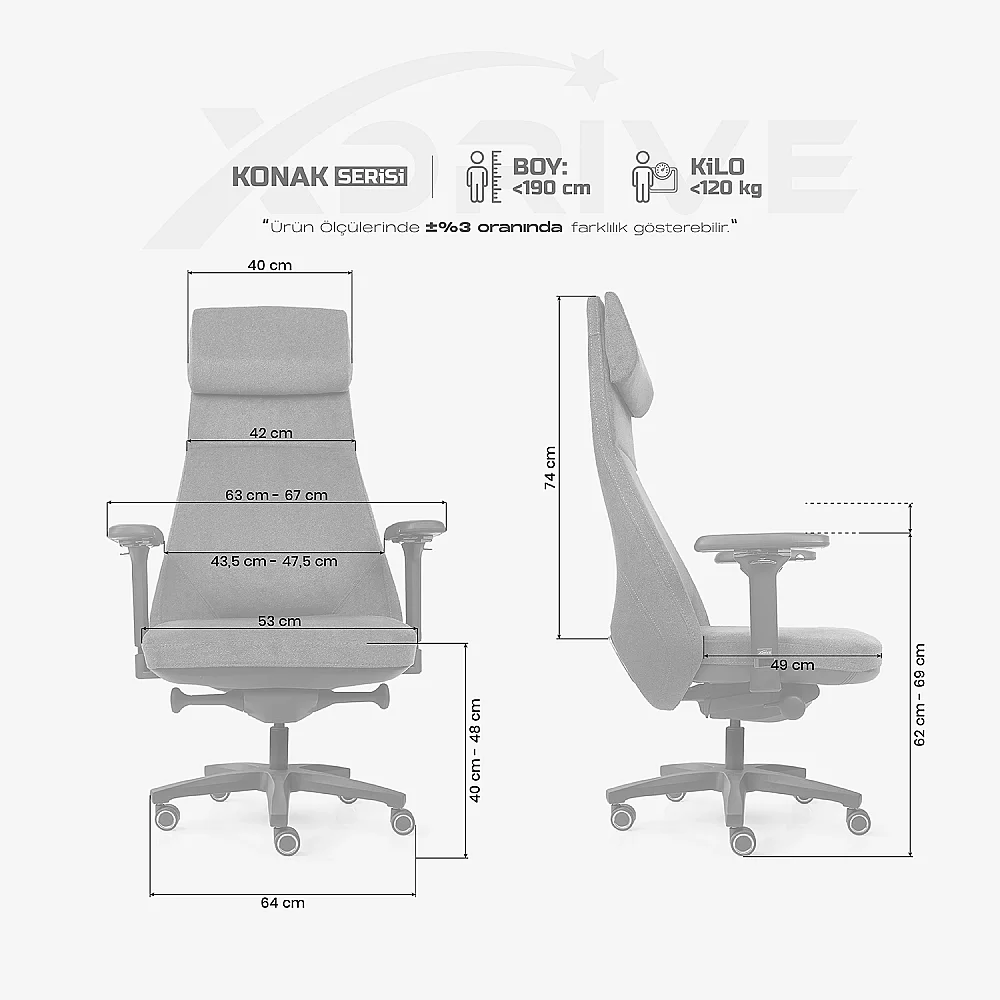 xDrive Business Konak Office Chair Large Fabric Grey - 4