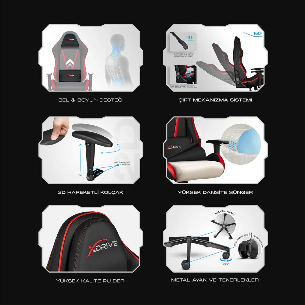 xDrive SANCAK Professional Gaming Chair Red / Black - 8