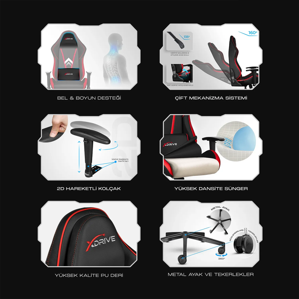 xDrive SANCAK Professional Gaming Chair Red / Black - 9