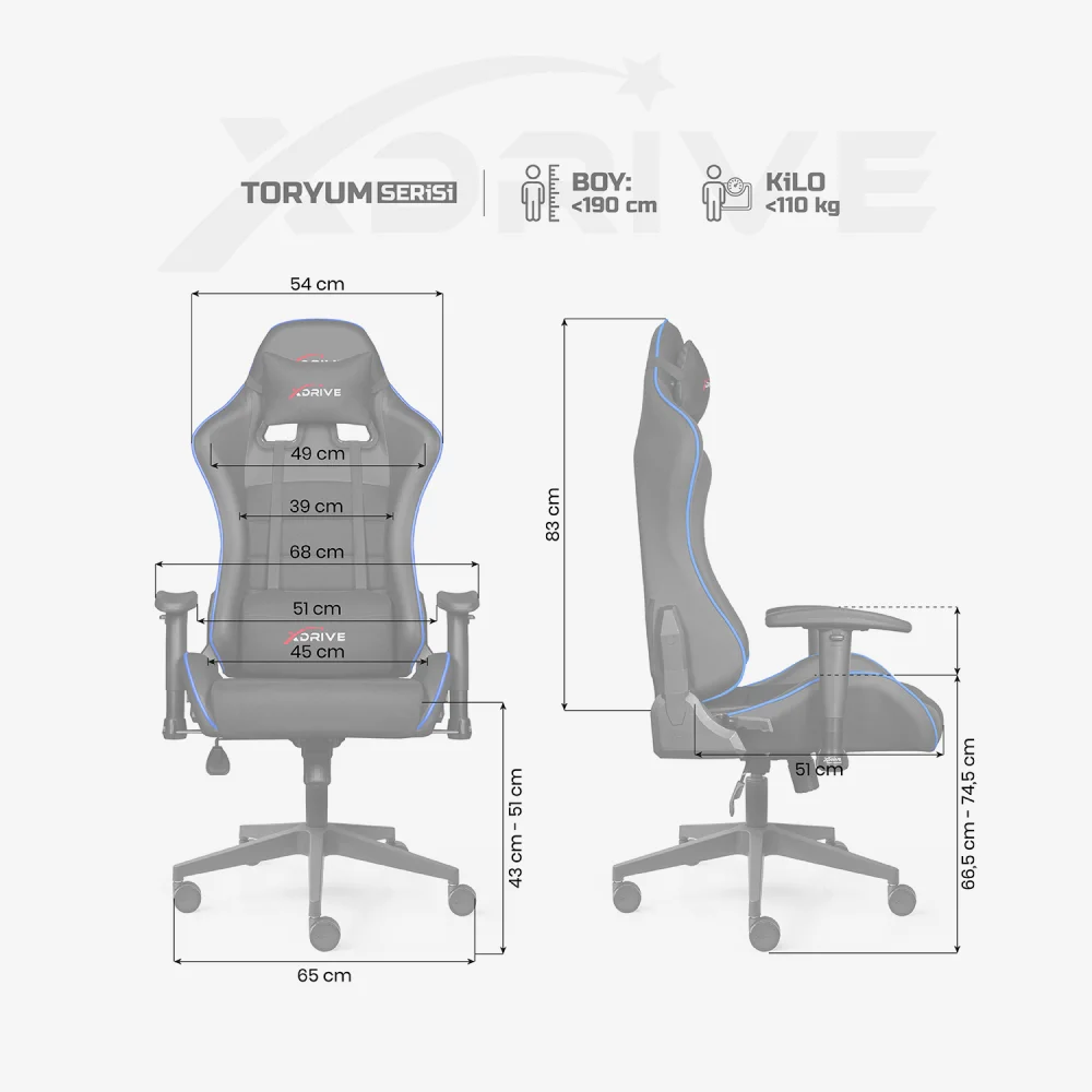 xDrive TORYUM Professional Gaming Chair Blue/Black - 4