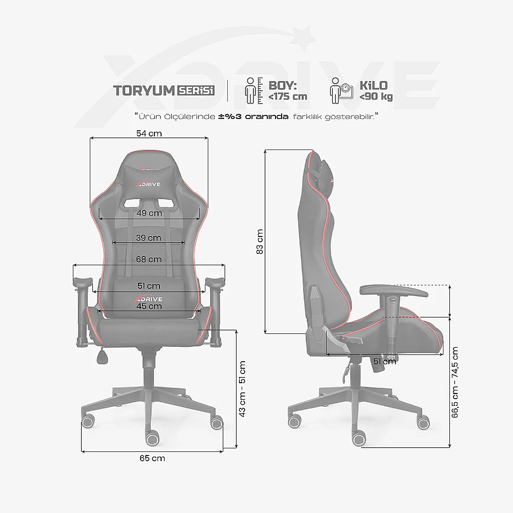 xDrive Gaming Chair TORYUM Profesyonel Oyuncu Koltuğu Kırmızı/Siyah - 4