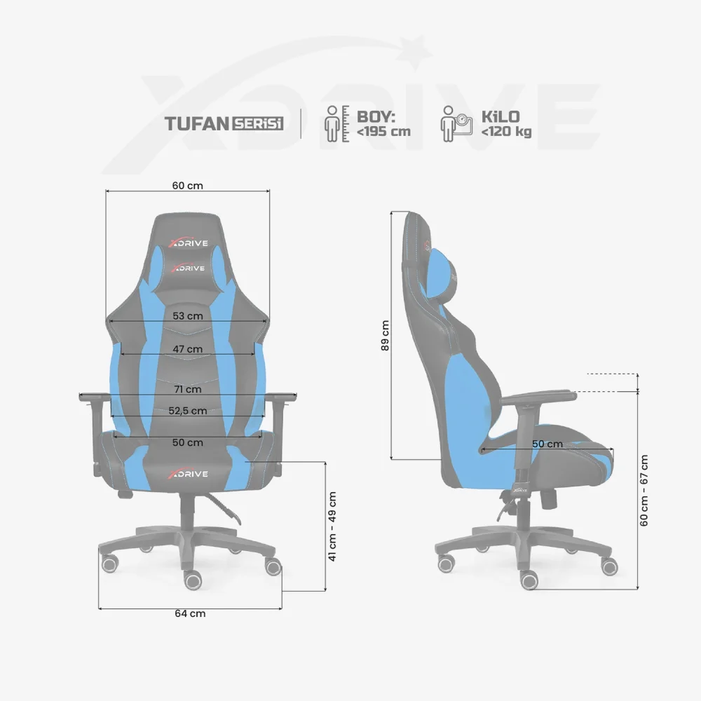 xDrive TUFAN Professional Gaming Chair Blue/Black - 4