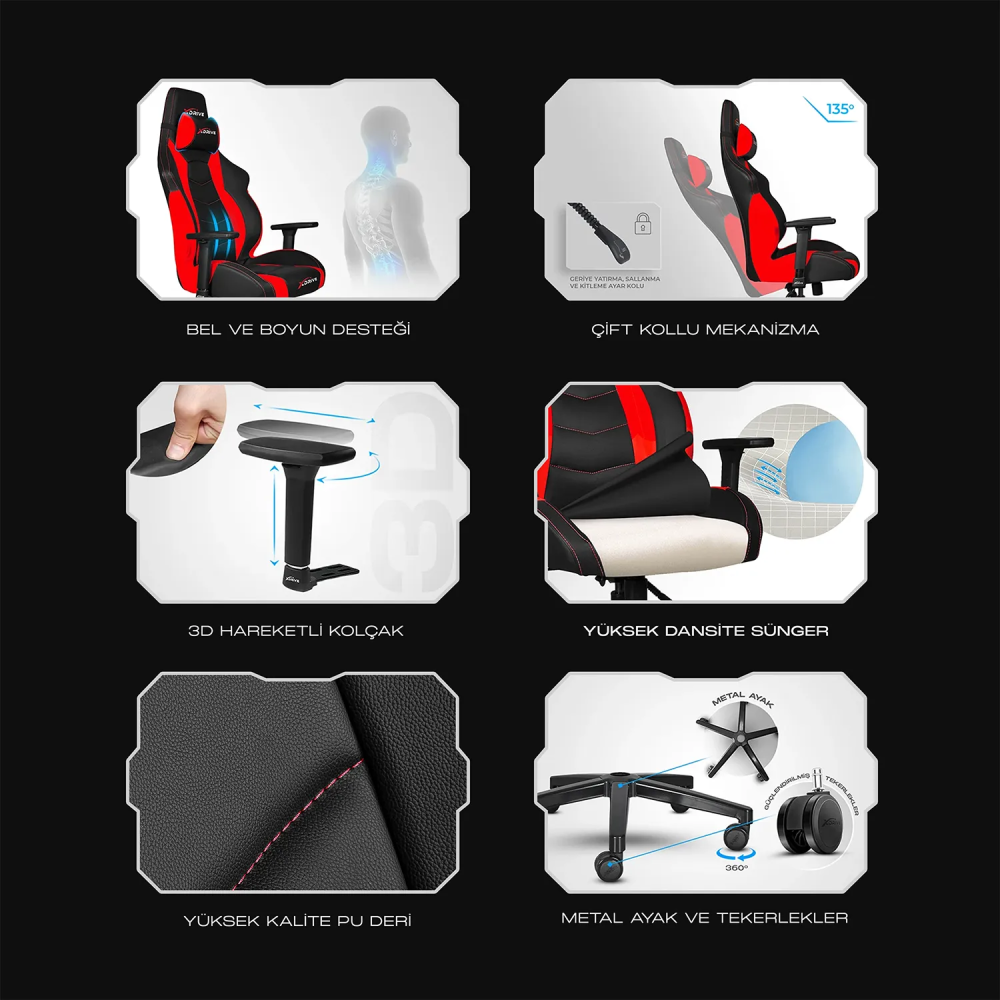 xDrive TUFAN Professional Gaming Chair Red/Black - 7