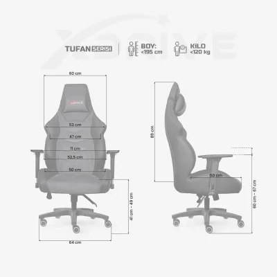 xDrive Tufan Professional Gaming Chair Fabric Gray/Black - 4