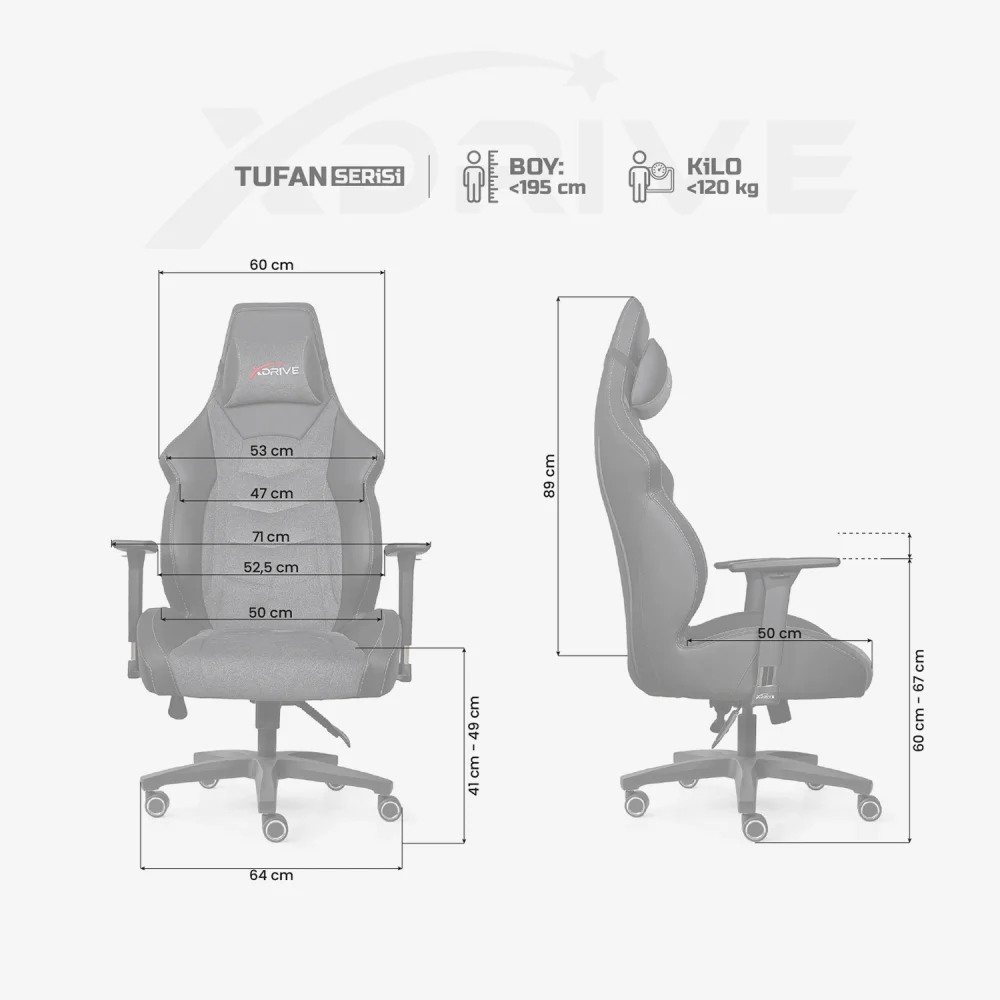 xDrive Tufan Professional Gaming Chair Fabric Gray/Black - 4
